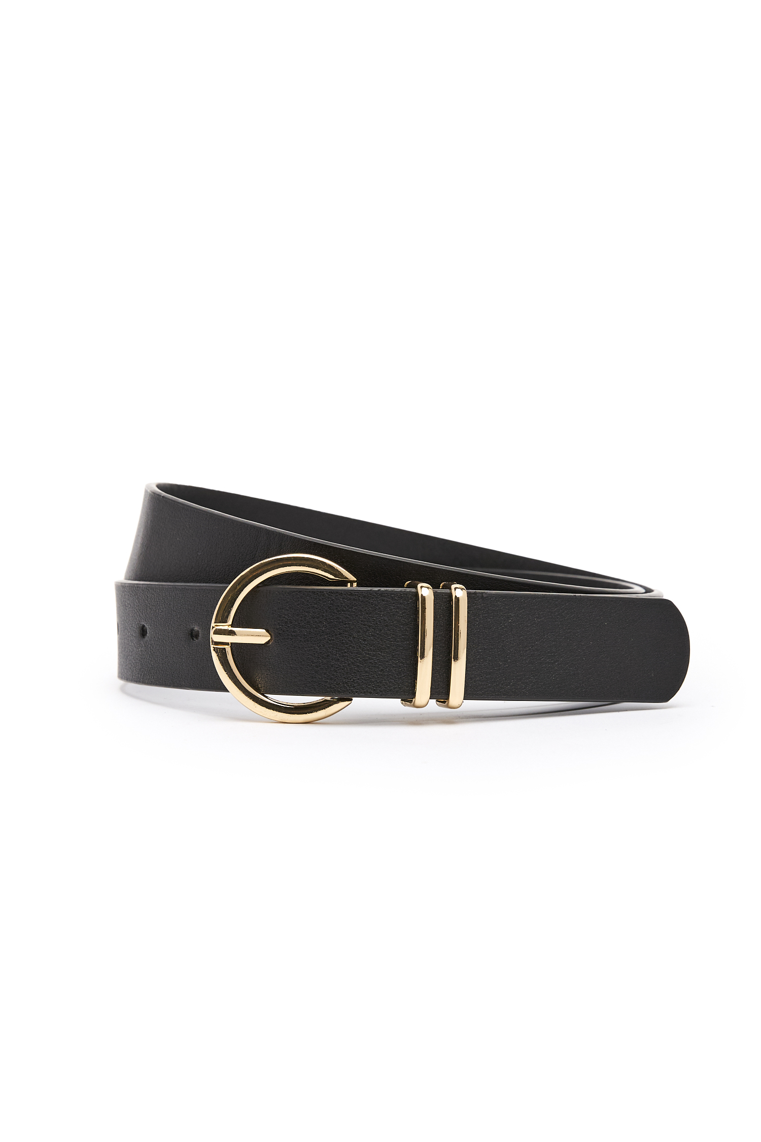 Black Belt with Gold Circle Buckle & 2 Loops