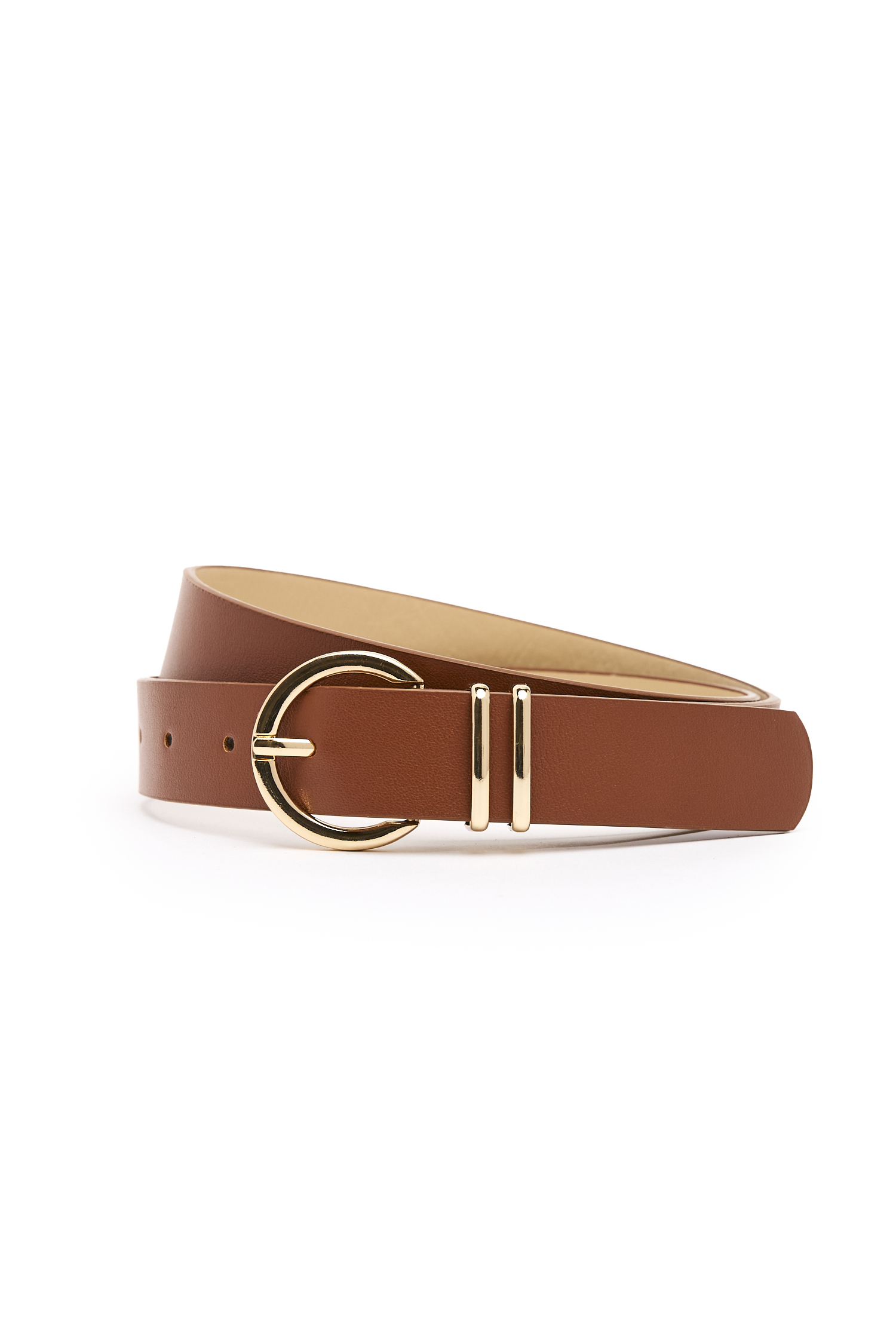 Brown Belt with Gold Circle Buckle & 2 Loops